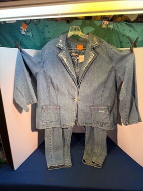 Heart Of Palm Women’s Studded Light Blue Denim Jacket and Jeans Set
